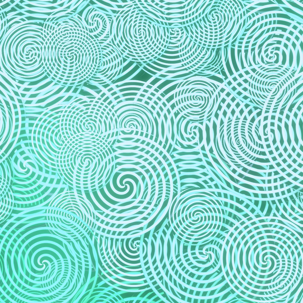 Jade Curls II – Swirls · glowing curls over curls · 3 arms · Jade palette · bloom, cool grade, reverse rotation generated with Espiralito