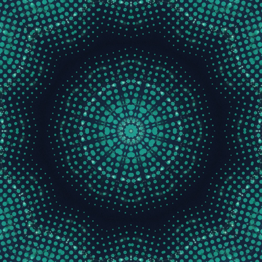 Jade Kaleidoscope – Spiral · 130 circles · 3-fold symmetry · Jade palette · shaded ribbons, 12-wedge kaleidoscope with 1 fractal fold, bloom, film grain, 3D depth, dual spiral, animated background generated with Espiralito