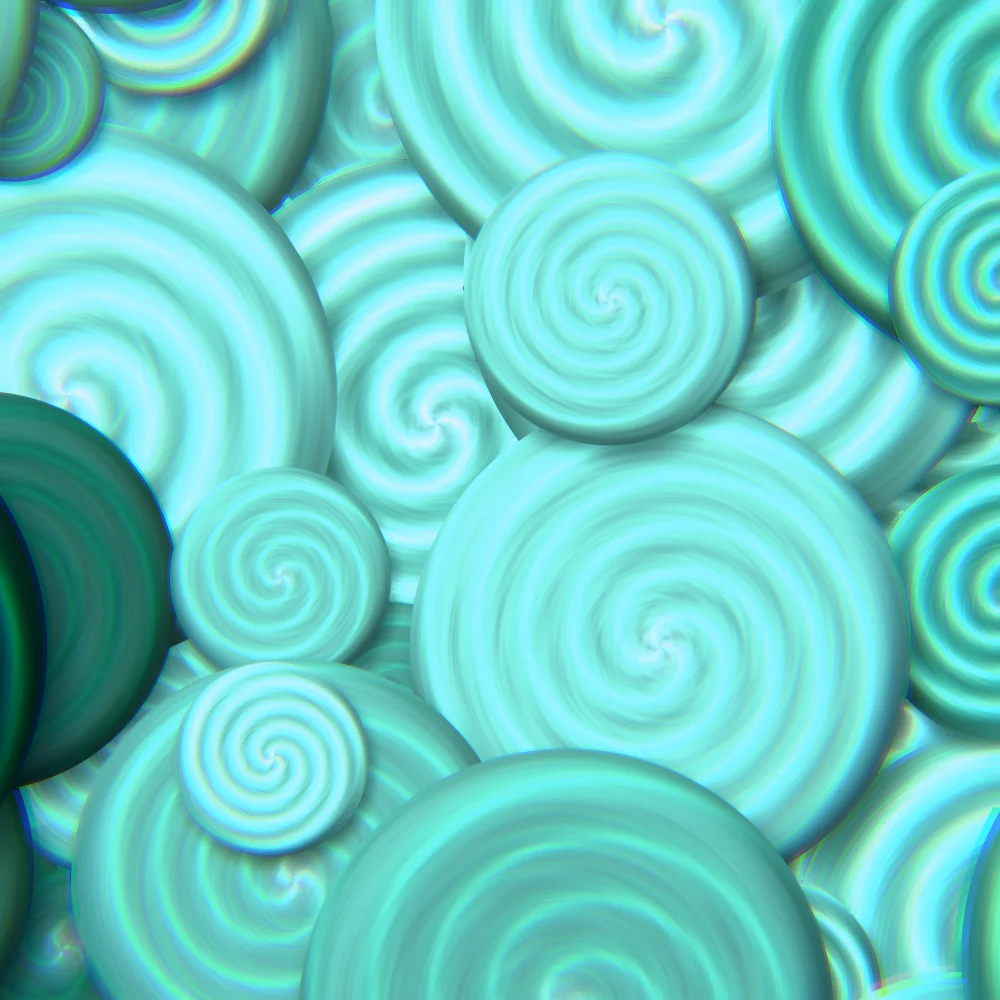 Jade Swirls – Swirls · packed painted swirls · 3 arms · Jade palette · bloom, chromatic aberration, cool grade generated with Espiralito