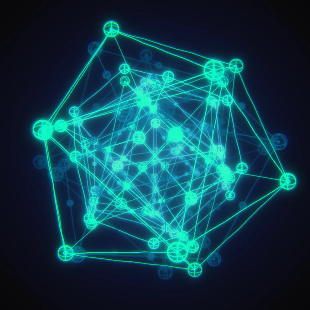 Lagoon Pearls – Mandala · 220 wireframe spheres · Deep Ocean Neon palette · bloom, chromatic aberration, warm grade, glow, turning solids generated with Espiralito