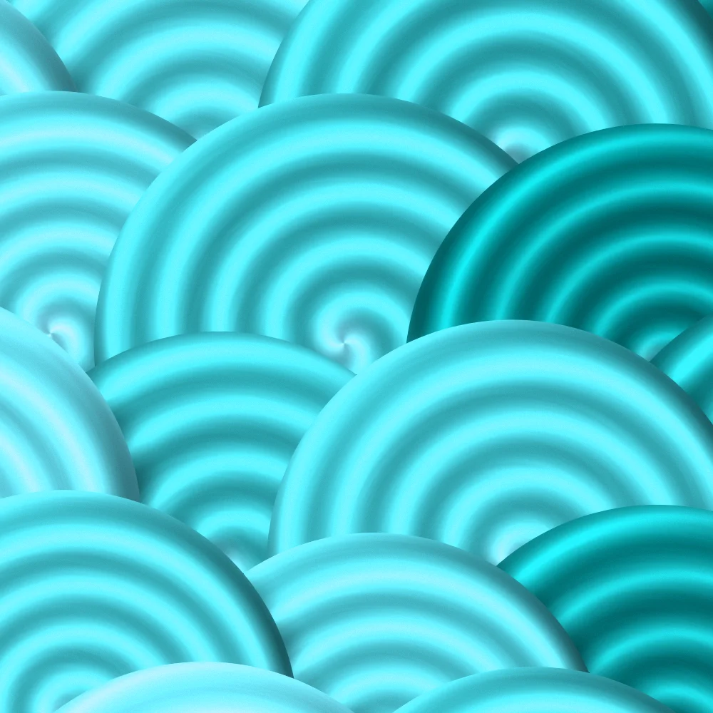 Lagoon Scales – Swirls · painted swirls overlapping like scales · 2 arms · Lagoon palette · bloom, film grain, cool grade generated with Espiralito