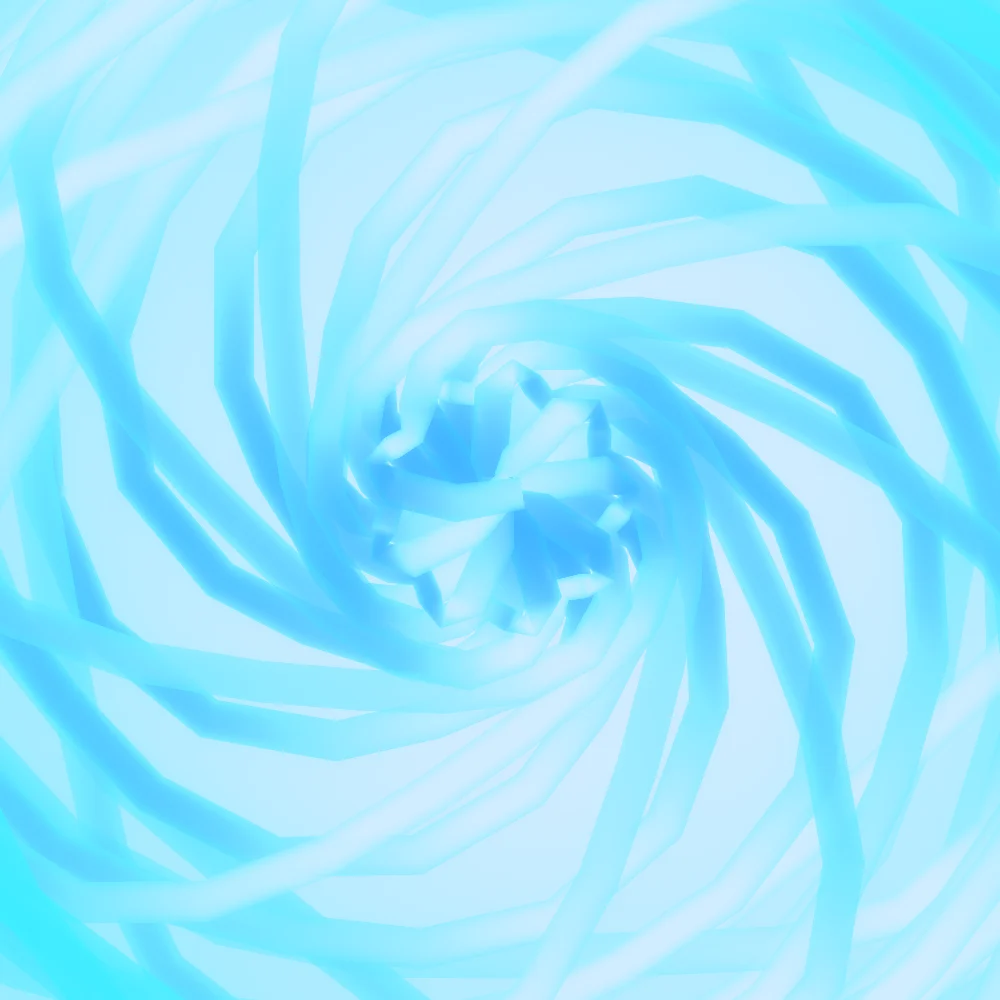 Lagoon Whorl – Spiral · 84 diamonds · 9-fold symmetry · Deep Ocean Neon palette · shaded ribbons, bloom, cool grade, 3D depth, dual spiral, animated background generated with Espiralito
