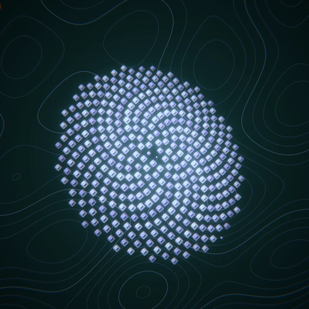 Lavender Seedhead – Fibonacci · 189 diamonds · Lavender palette · bloom, chromatic aberration, cool grade, 3D depth, depth sorting generated with Espiralito