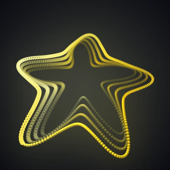 Lemon Bloom – Superformula · 197 circles · 5-fold symmetry · Lemon palette · , 3D depth, tapered strokes, shape morphing, animated background, fit-to-canvas, depth sorting