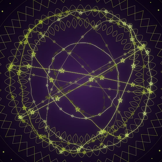 Lime Pyramids – Mandala · 220 wireframe pyramids · Lime palette · bloom, shape morphing, glow, turning solids