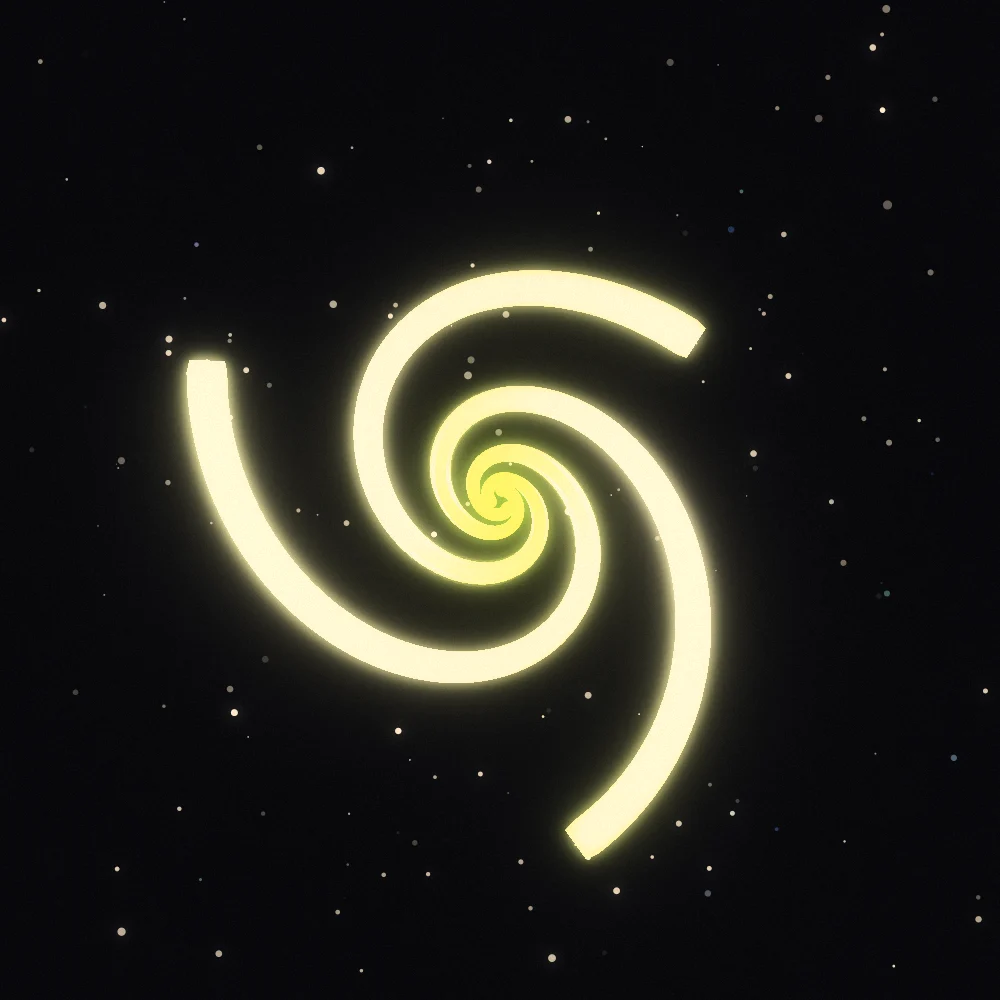 Lime Starlit Pyramids – Spiral · 163 wireframe pyramids · 3-fold symmetry · Lime palette · ribbons + dots, bloom, film grain, warm grade, 3D depth, tapered strokes, animated background, turning solids generated with Espiralito
