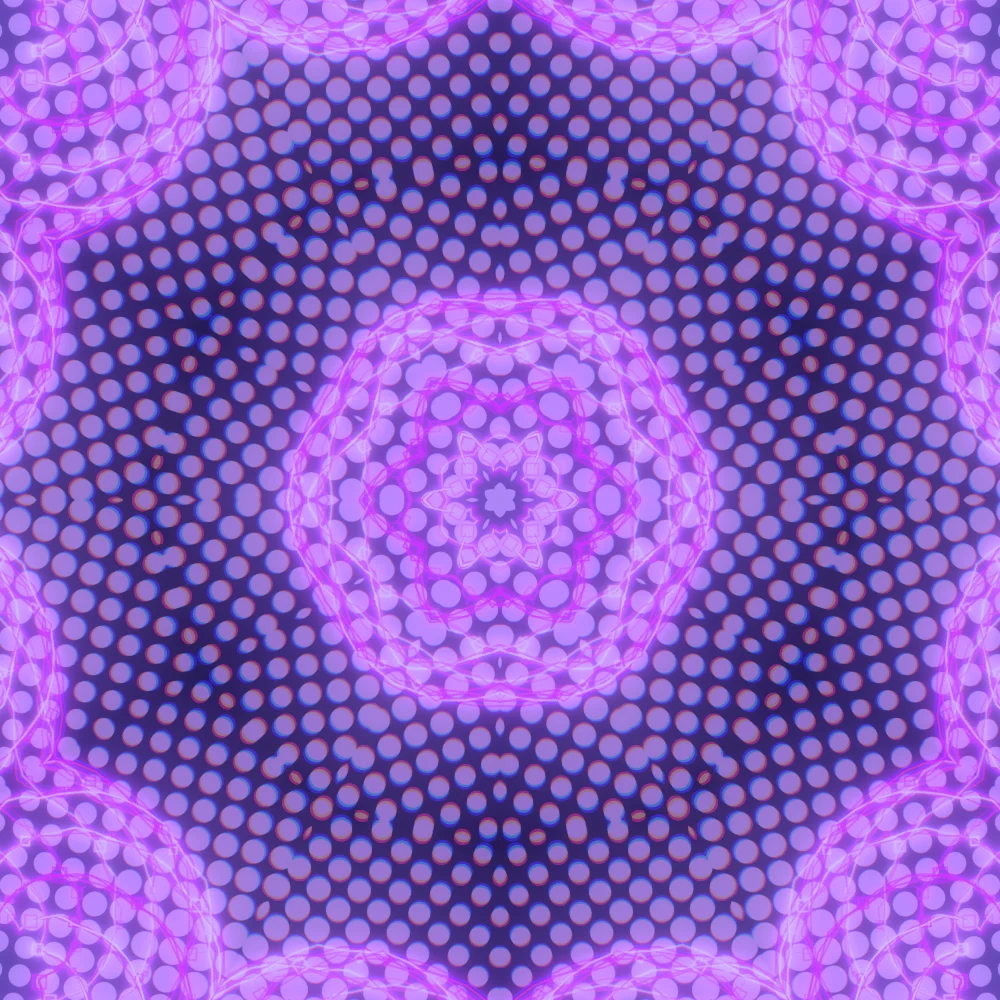 Magenta Kaleidoscope – Mandala · 231 diamonds · Mono Magenta palette · 6-wedge kaleidoscope with 1 fractal fold, bloom, chromatic aberration, cool grade, glow generated with Espiralito