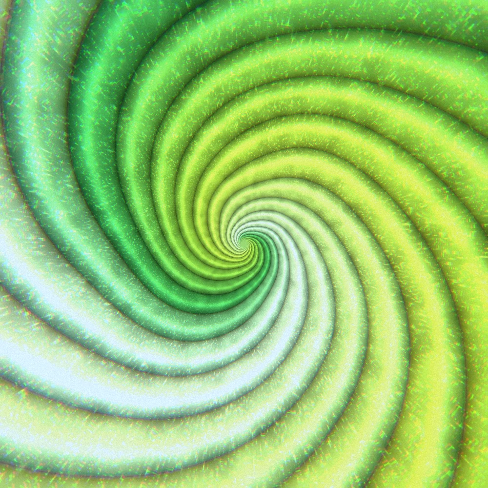 Meadow Twist – Swirls · velvet ribbons twisting into a vortex · 4 arms · Meadow palette · bloom, chromatic aberration, film grain, cool grade, reverse rotation generated with Espiralito