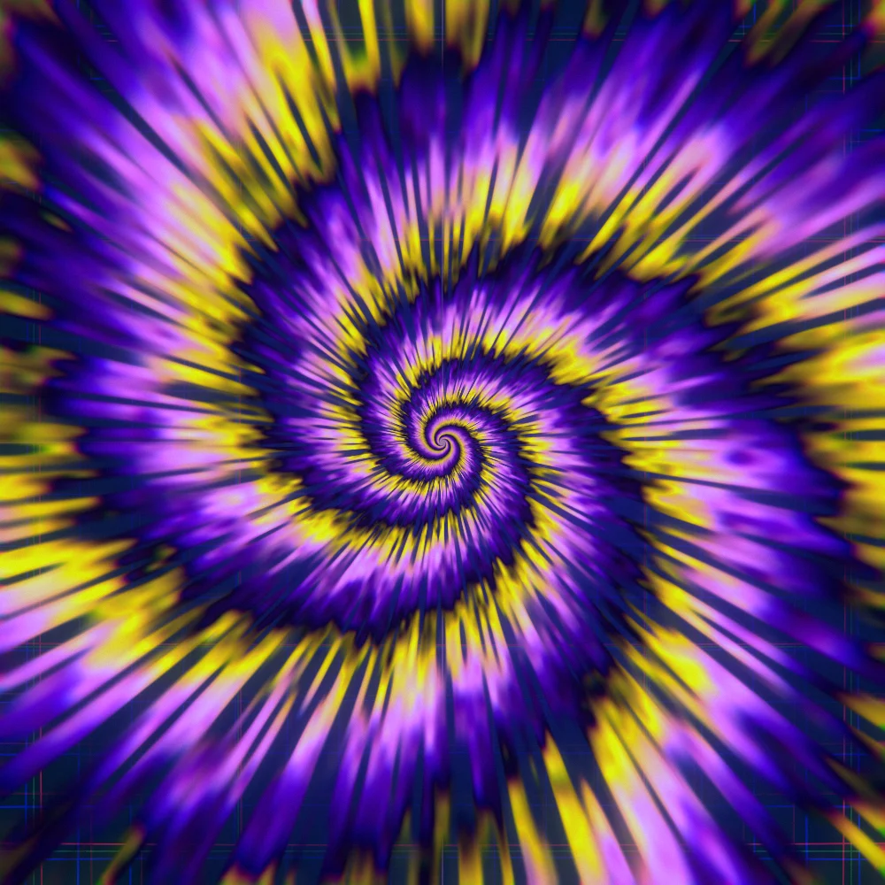 Nebular Whirlpool – Tie-dye · a tie-dye spiral · 4 arms · Galactic palette · bloom, chromatic aberration, film grain, cool grade, animated background generated with Espiralito