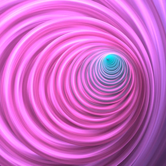 Neon Tunnel – Swirls · a stack of paper discs sinking into a tunnel · Neon palette · , reverse rotation, animated background