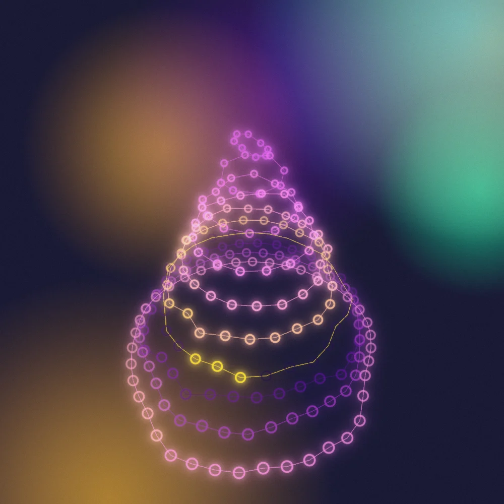 Night Cone – Mandala · 300 circles · Galactic palette · bloom, film grain, glow generated with Espiralito