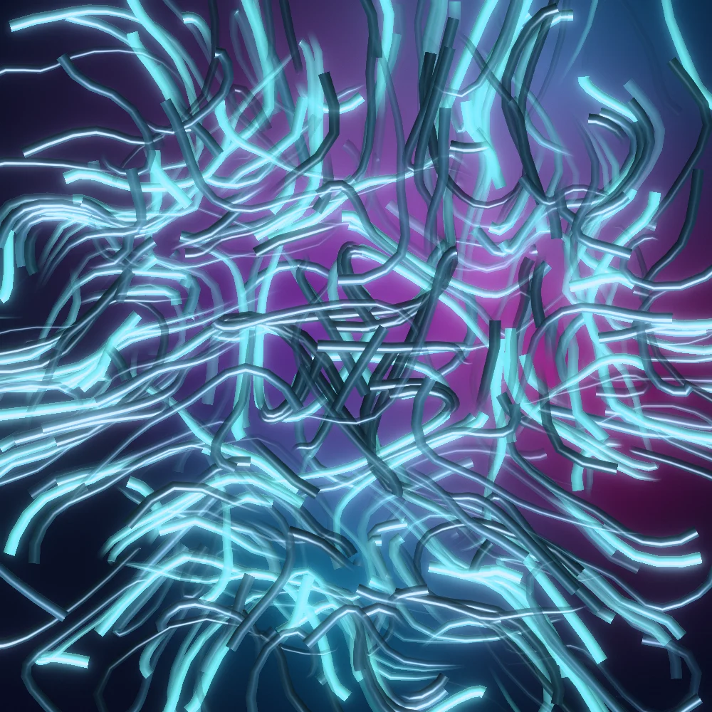 Northern Lights – Flow field · 3-fold symmetry · Aurora palette · shaded flow ribbons, bloom, film grain, cool grade generated with Espiralito
