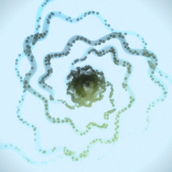 Olive Nautilus – Organic · 123 diamonds · 3-fold symmetry · Olive palette · bloom, film grain, cool grade, 3D depth, tapered strokes