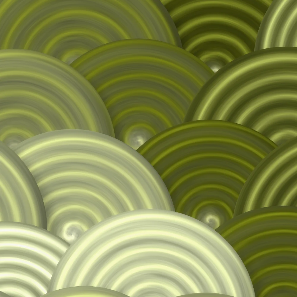 Olive Scales – Swirls · painted swirls overlapping like scales · Olive palette · bloom, reverse rotation generated with Espiralito