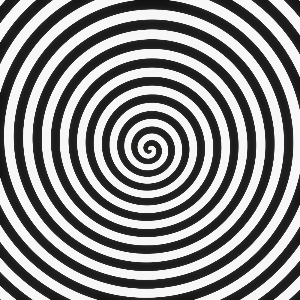 Op Art Hypnosis – Hypnotic · hypnotic spiral bands · Op Art palette · bloom generated with Espiralito
