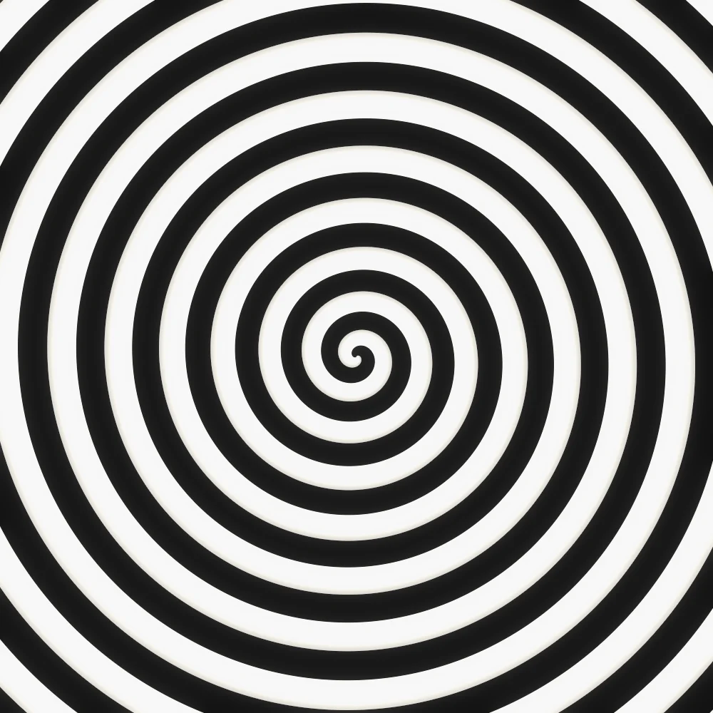 Op Art Spellbinder – Hypnotic · hypnotic spiral bands · Op Art palette · bloom generated with Espiralito