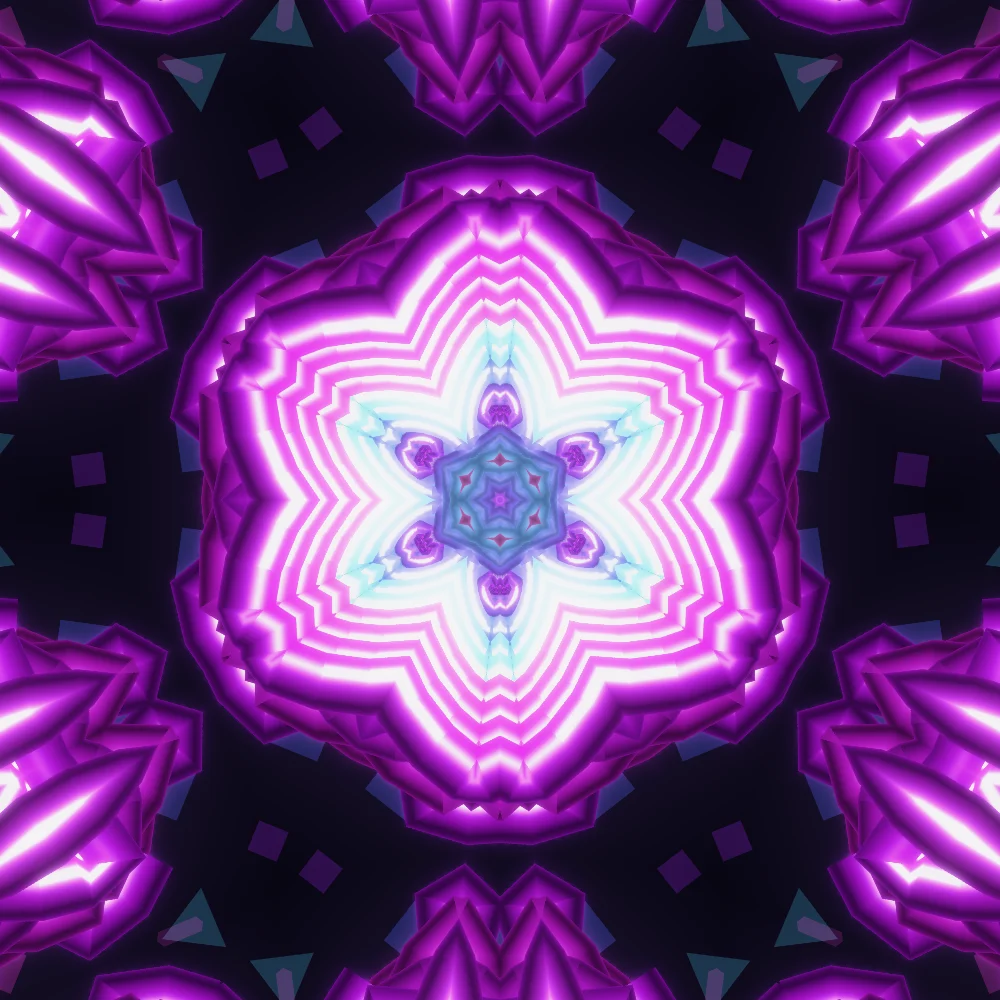 Orchid Star – Spiral · 199 triangles · 7-fold symmetry · Iridescent palette · shaded ribbons, 6-wedge kaleidoscope with 2 fractal folds, bloom, 3D depth, dual spiral, fit-to-canvas, glow generated with Espiralito