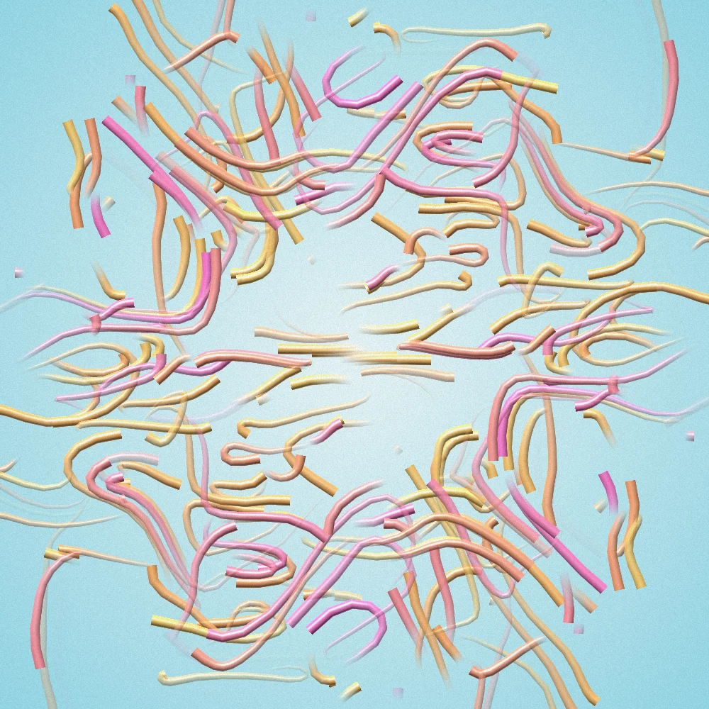 Paper Rivers – Flow field · 2-fold symmetry · Sunset palette · shaded flow ribbons, film grain generated with Espiralito