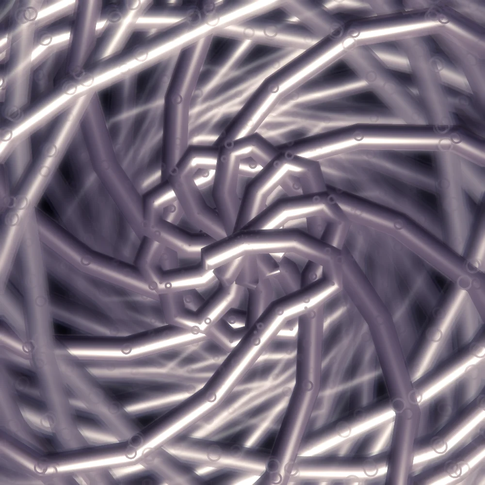 Prism Whorl II – Spiral · 190 circles · 10-fold symmetry · Iridescent palette · ribbons + dots, bloom, chromatic aberration, black-and-white grade, 3D depth, ellipse distortion, animated background, glow, motion trails generated with Espiralito