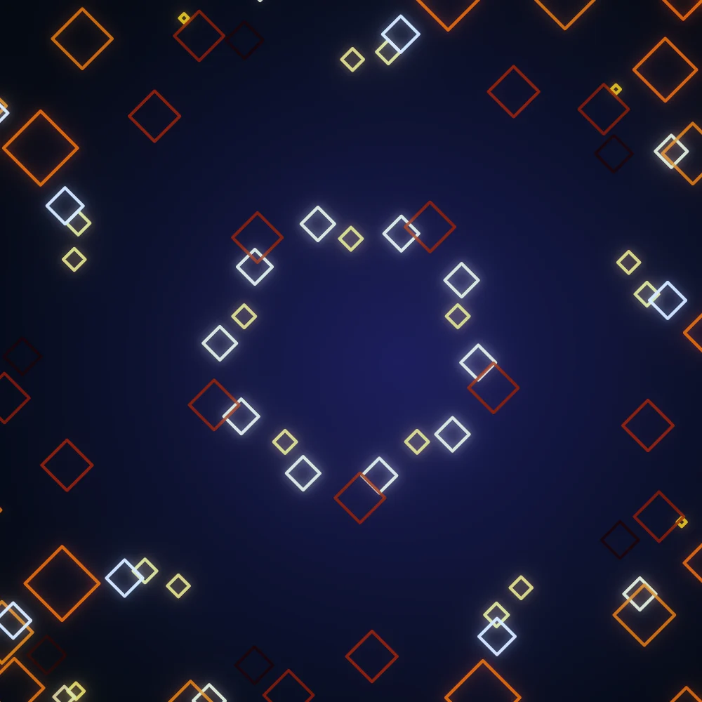 Quiet Lanterns – Lissajous · 79 diamonds · 5-fold symmetry · Supernova palette · bloom, cool grade, 3D depth, animated background, depth sorting generated with Espiralito