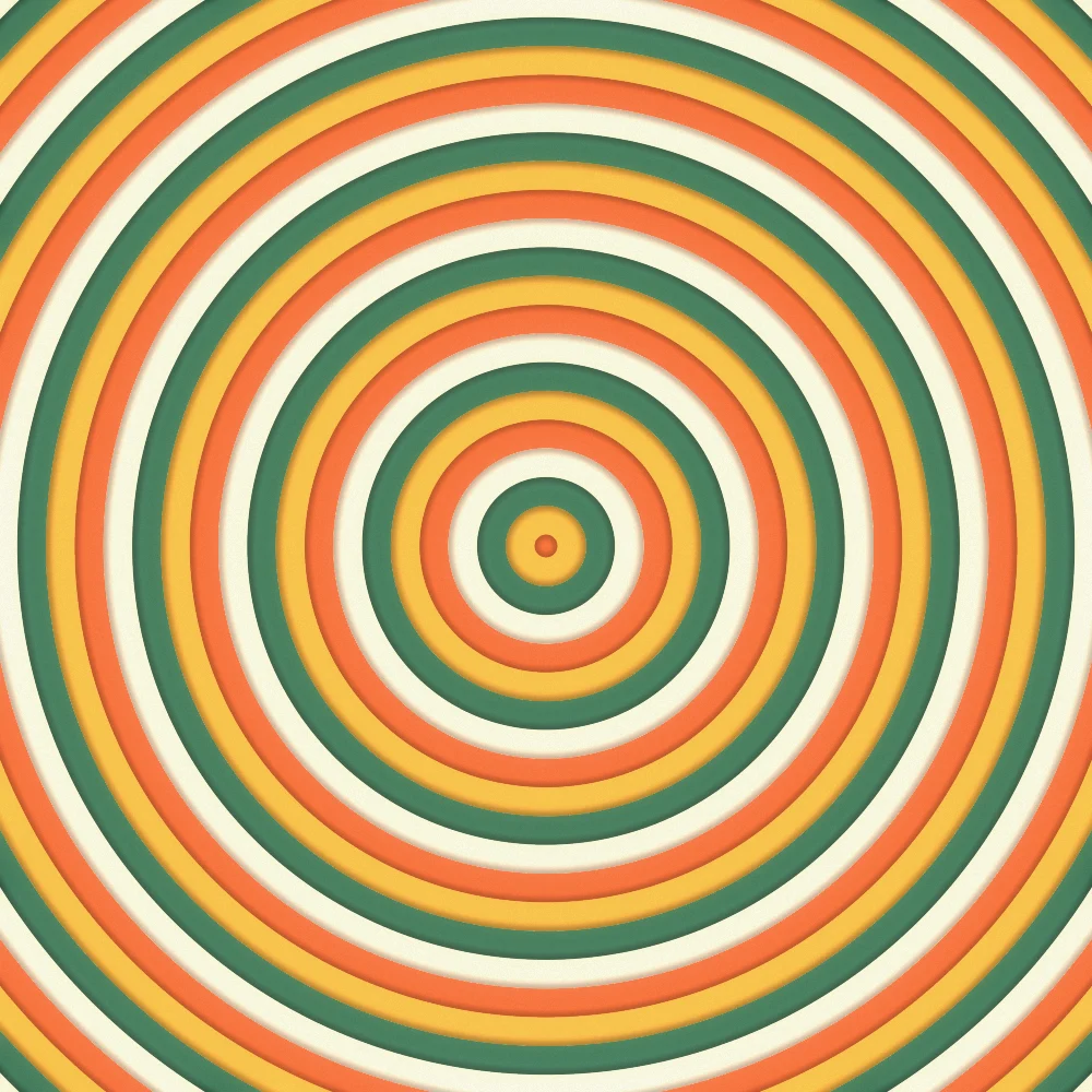Retro Groove – Hypnotic · groovy wavy rings · 6 arms · Retro palette · bloom, film grain generated with Espiralito