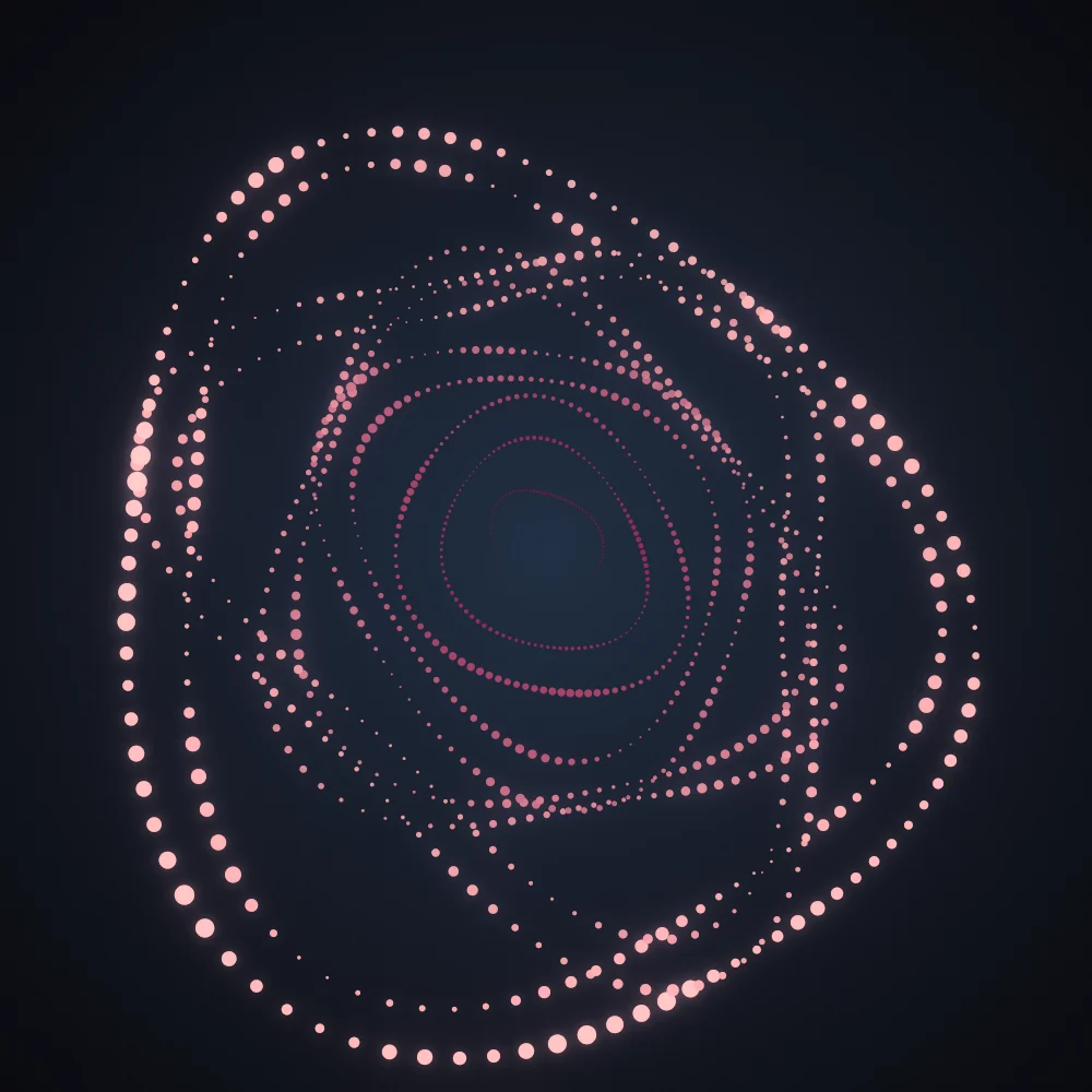 Rose Bloom – Superformula · 136 circles · 3-fold symmetry · Rose palette · bloom, film grain, warm grade, 3D depth, noise-sized shapes, depth sorting generated with Espiralito