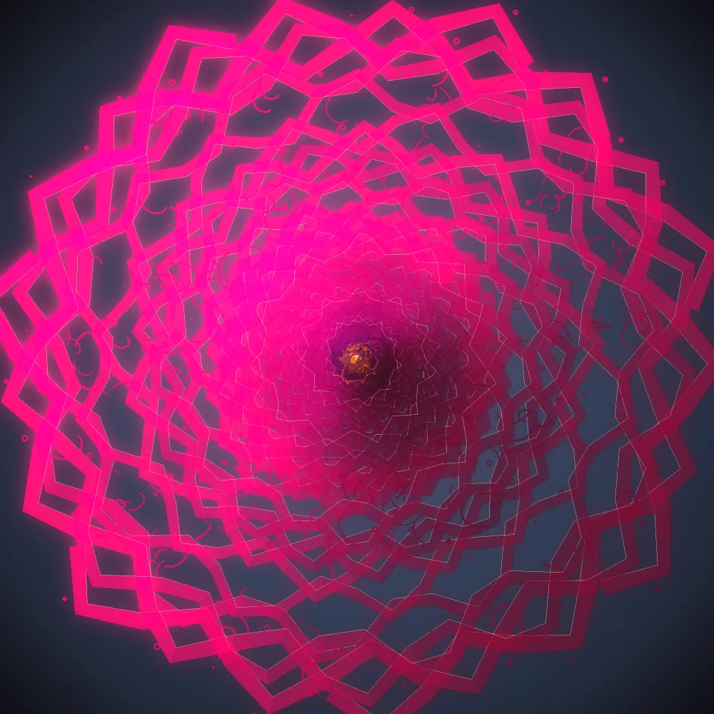 Rust Lace – Organic · 180 circles · 7-fold symmetry · Blood Moon palette · bloom, film grain, warm grade generated with Espiralito