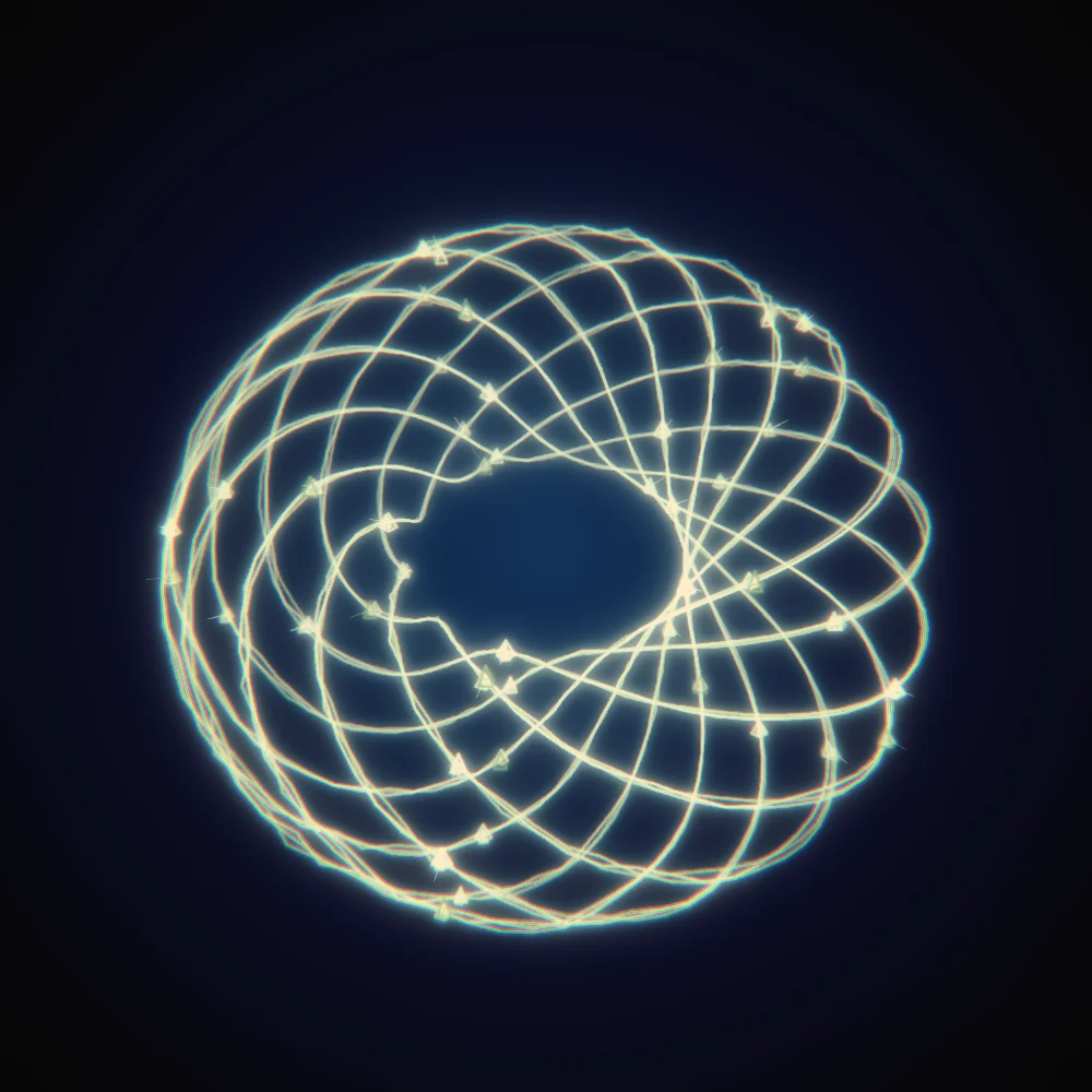 Sage Pyramids – Mandala · 220 wireframe pyramids · Sage palette · bloom, chromatic aberration, warm grade, glow, turning solids generated with Espiralito