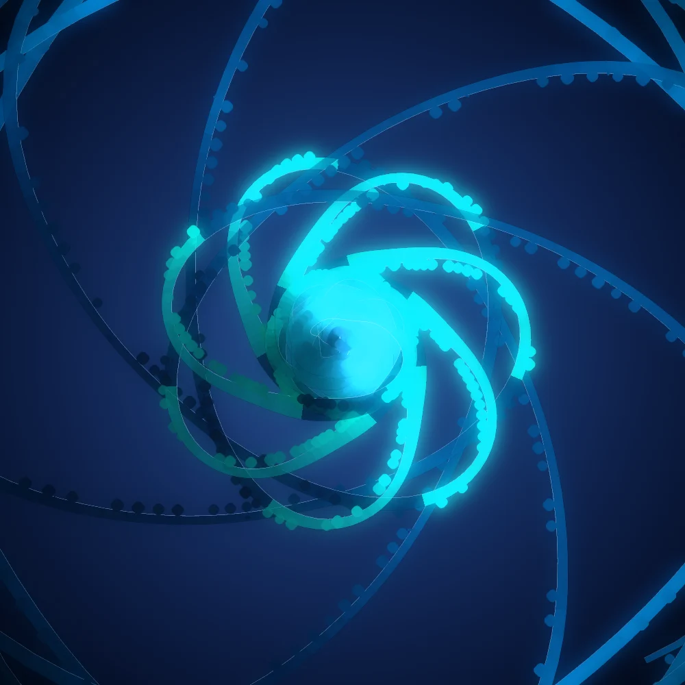 Sea Anemone – Organic · 156 diamonds · 7-fold symmetry · Deep Ocean Neon palette · bloom, cool grade, 3D depth, tapered strokes, depth sorting generated with Espiralito