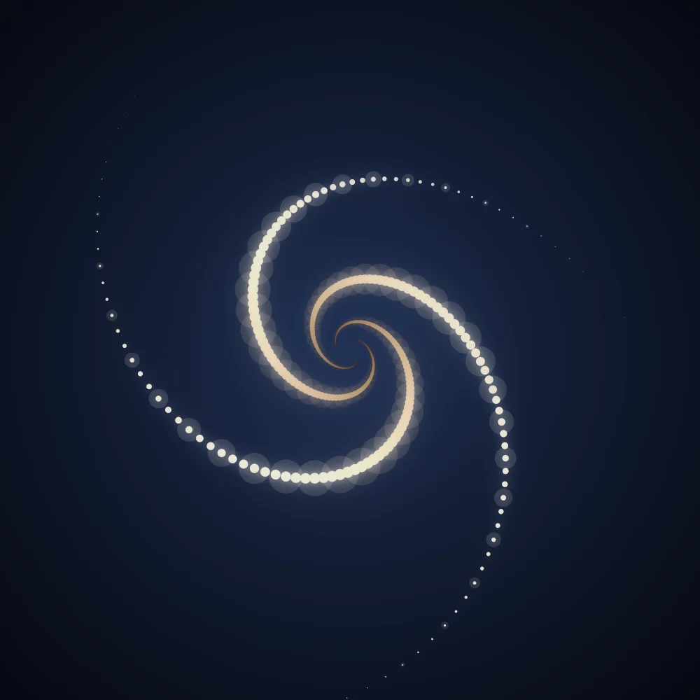 Sepia Whorl – Spiral · 82 circles · 3-fold symmetry · Sepia palette · bloom, 3D depth, depth sorting generated with Espiralito