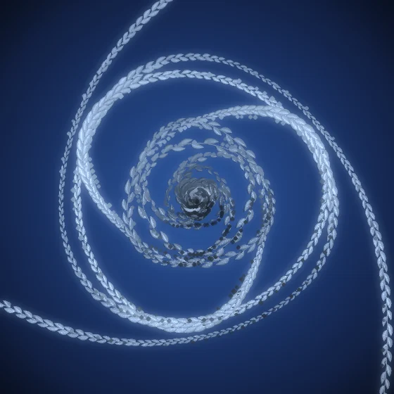 Silver Fiddlehead – Organic · 169 diamonds · 3-fold symmetry · Silver palette · bloom, cool grade, 3D depth