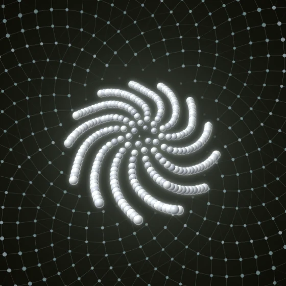 Silver Phyllotactic Seedhead – Fibonacci · 128 circles · Silver palette · , 3D depth, animated background, glow, depth sorting