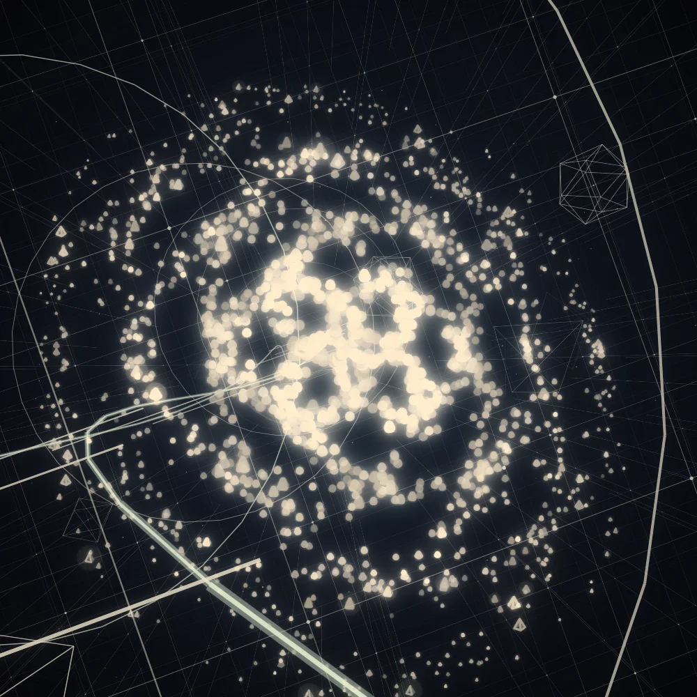 Silver Pyramids – Spiral · 96 wireframe pyramids · 4-fold symmetry · Silver palette · bloom, warm grade, 3D depth, dual spiral, tapered strokes, animated background, glow, noise-sized shapes, depth sorting, turning solids generated with Espiralito