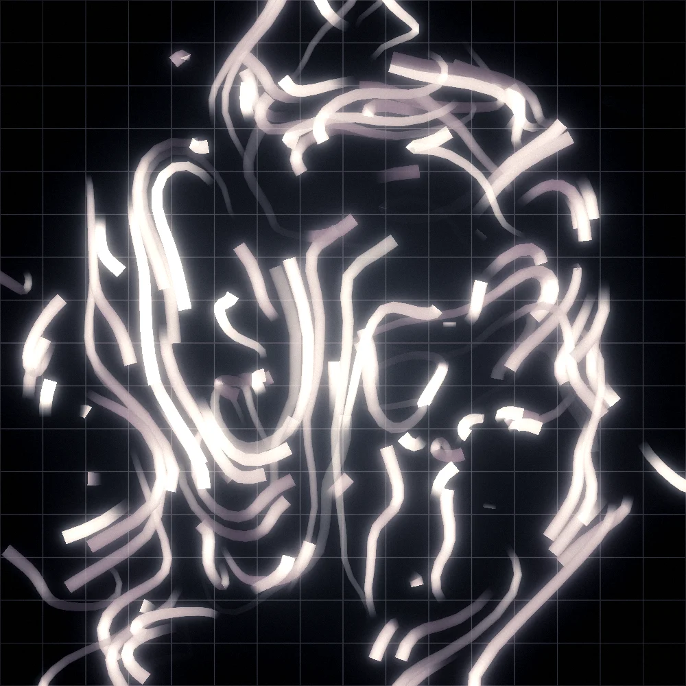 Silver Script – Flow field · Mono Magenta palette · shaded flow ribbons, bloom, film grain, black-and-white grade generated with Espiralito