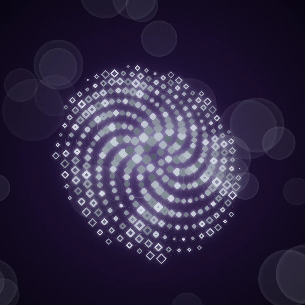 Silver Seedhead – Fibonacci · 162 diamonds · Silver palette · bloom, film grain, 3D depth, tapered strokes, fit-to-canvas, glow, noise-sized shapes, depth sorting, connecting lines generated with Espiralito