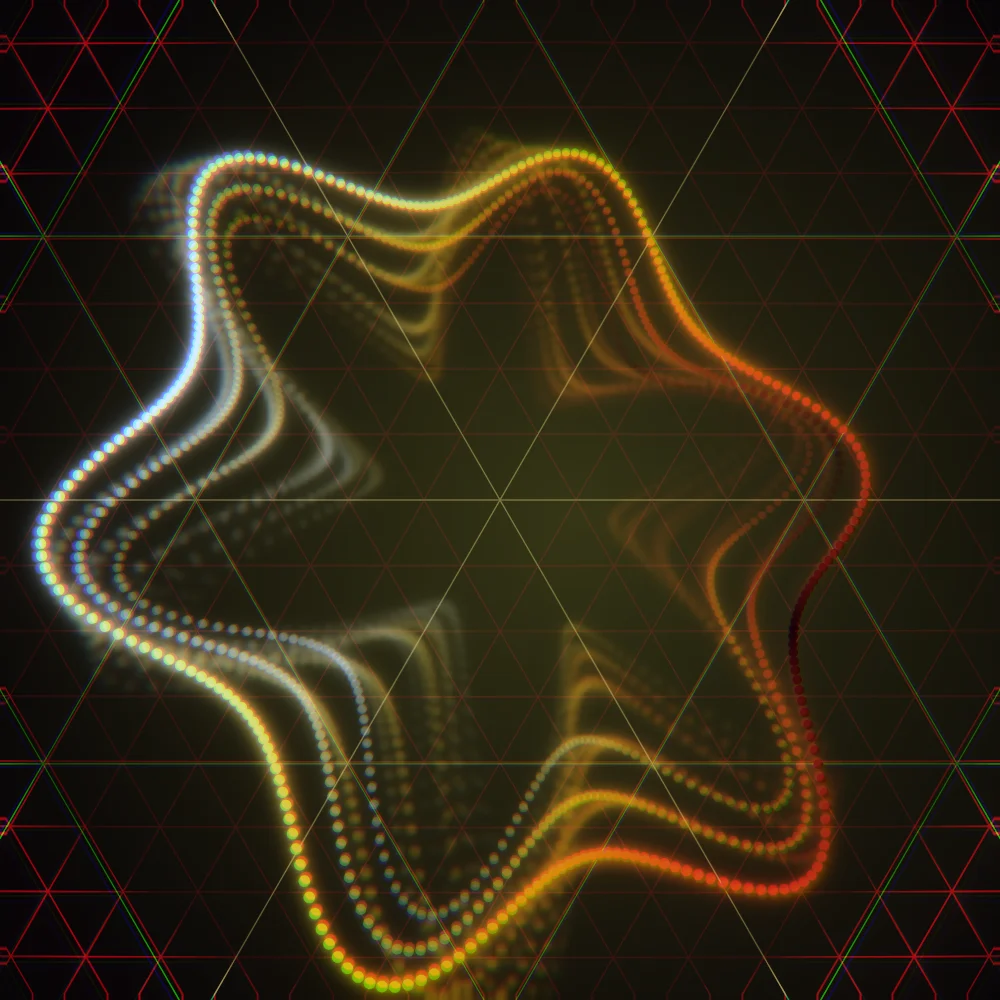Solar Bloom – Superformula · 130 circles · 6-fold symmetry · Supernova palette · bloom, chromatic aberration, cool grade, 3D depth, animated background, glow, motion trails, depth sorting generated with Espiralito