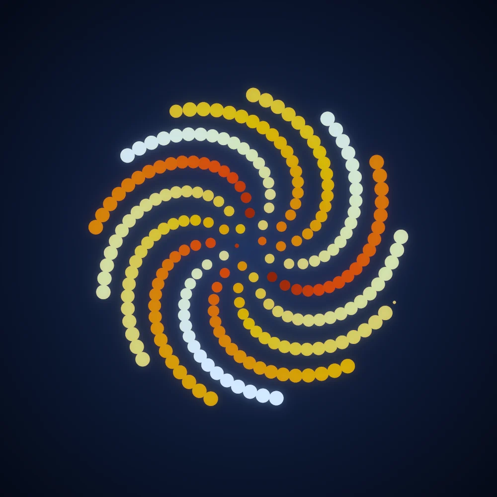 Solar Sunwheel – Fibonacci · 119 circles · Supernova palette · bloom, cool grade generated with Espiralito
