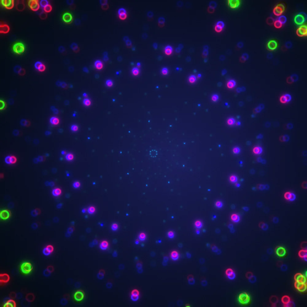 Spectrum Vortex III – Spiral · 165 circles · 9-fold symmetry · Rainbow palette · bloom, chromatic aberration, film grain, cool grade, 3D depth, ellipse distortion, animated background, glow, motion trails, depth sorting generated with Espiralito