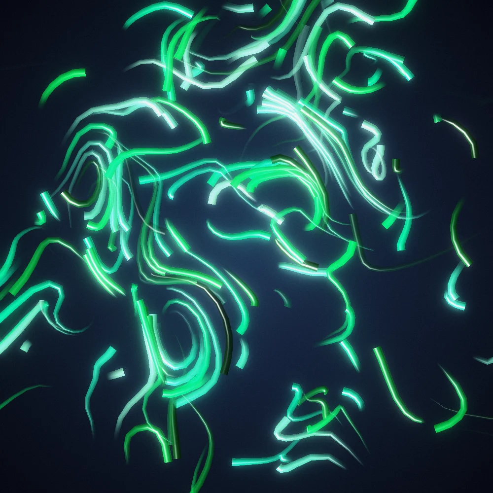 Spore Field – Flow field · Bioluminescent palette · shaded flow ribbons, bloom, film grain generated with Espiralito