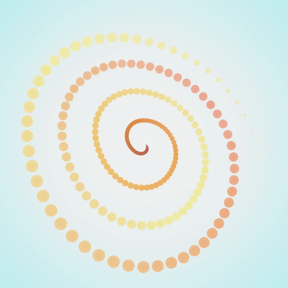 Sunfire Crest – Superformula · 105 circles · 3-fold symmetry · Sunfire palette · bloom, 3D depth, depth sorting generated with Espiralito