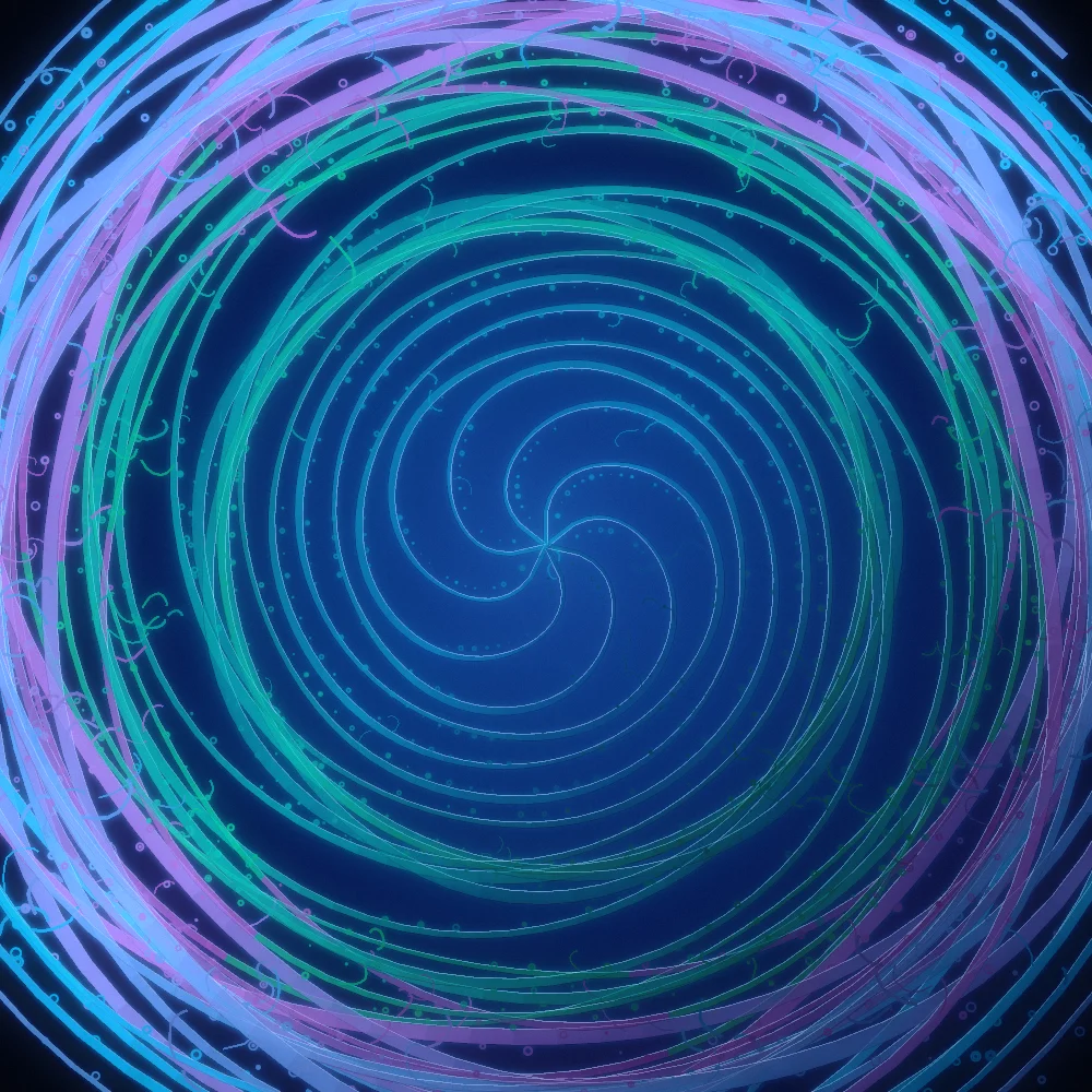 Sunflower Study – Organic · 190 circles · 7-fold symmetry · Vaporwave palette · film grain, cool grade, glow generated with Espiralito