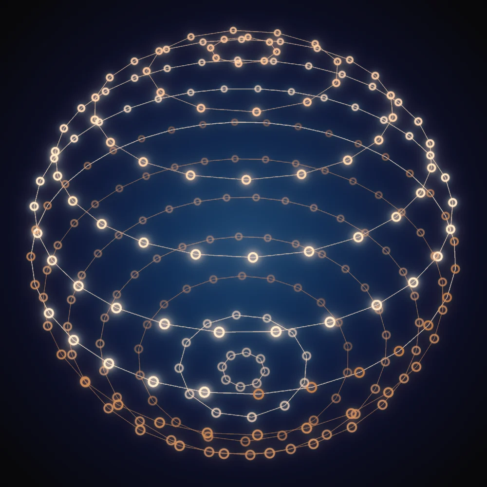 Sunlit Sphere – Mandala · 300 circles · Desert palette · bloom, warm grade, glow generated with Espiralito