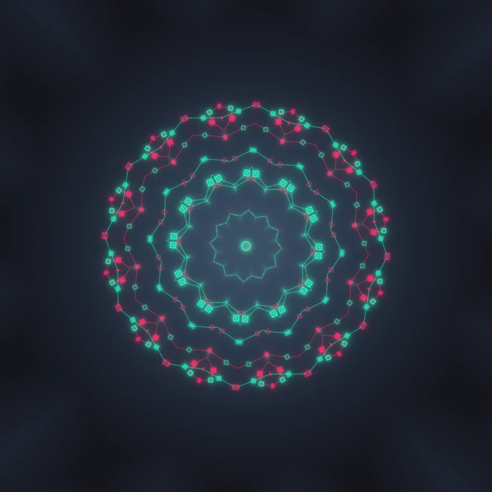 Teal Mosaic – Mandala · 220 diamonds · Complementary Teal palette · 12-wedge kaleidoscope with 1 fractal fold, bloom, warm grade, glow generated with Espiralito