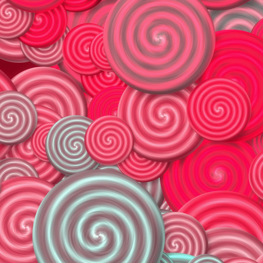 Teal Pinwheels – Swirls · packed painted swirls · 2 arms · Complementary Teal palette · bloom, reverse rotation generated with Espiralito
