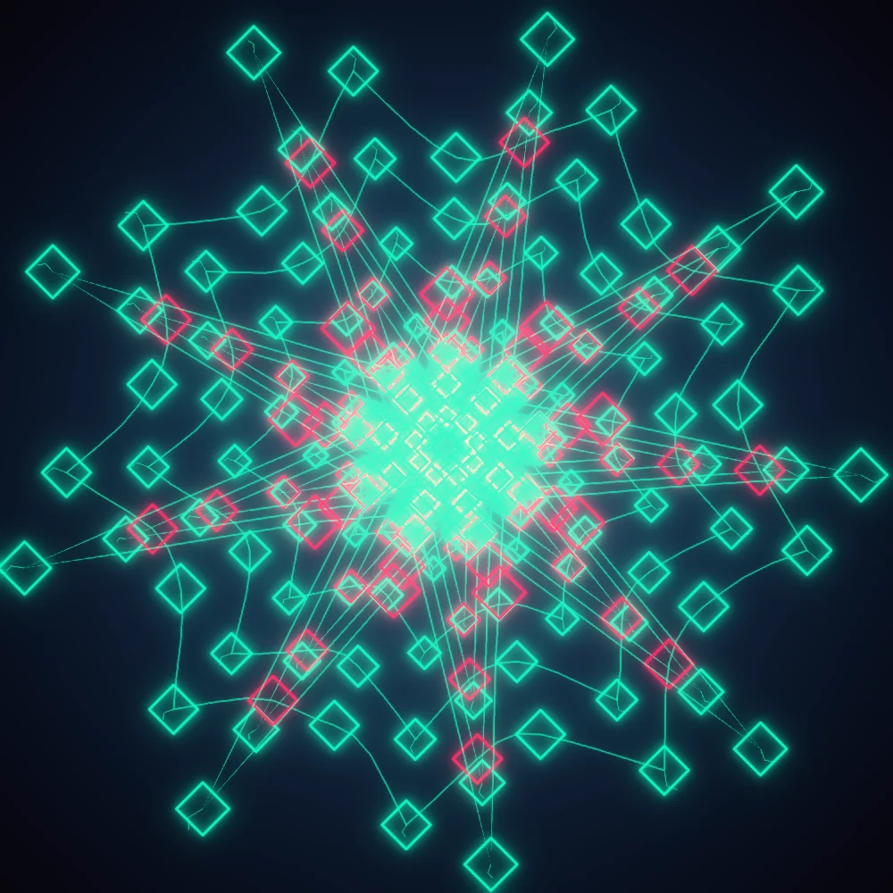 Teal Sunburst – Mandala · 220 diamonds · Complementary Teal palette · bloom, warm grade, glow generated with Espiralito