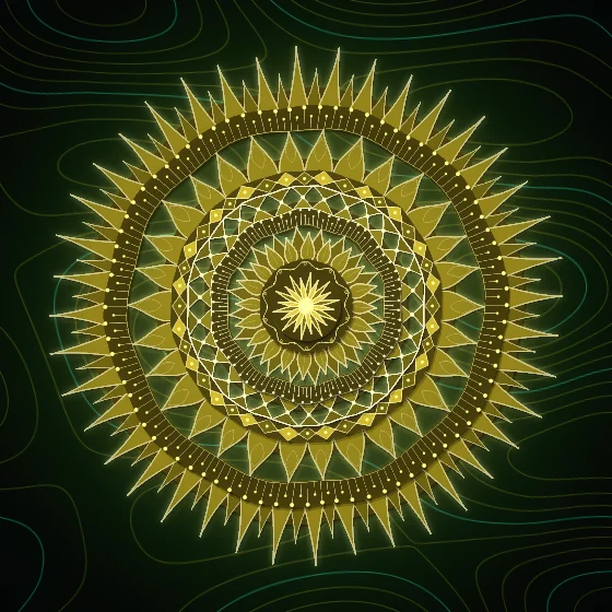 Tropical Layered – Mandala · 220 diamonds · Tropical palette · , reverse rotation, animated background, glow