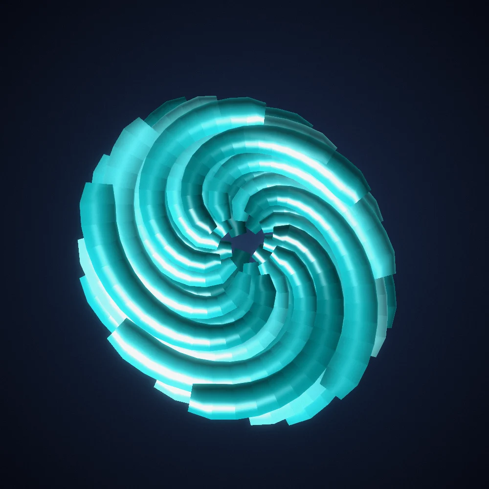 Turquoise Seedhead – Fibonacci · 202 circles · Turquoise palette · shaded ribbons, bloom, film grain, 3D depth generated with Espiralito