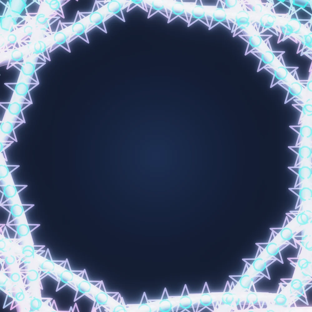 Vapor Bloom – Superformula · 119 circles · 9-fold symmetry · Vaporwave palette · ribbons + dots, bloom, 3D depth, shape morphing generated with Espiralito