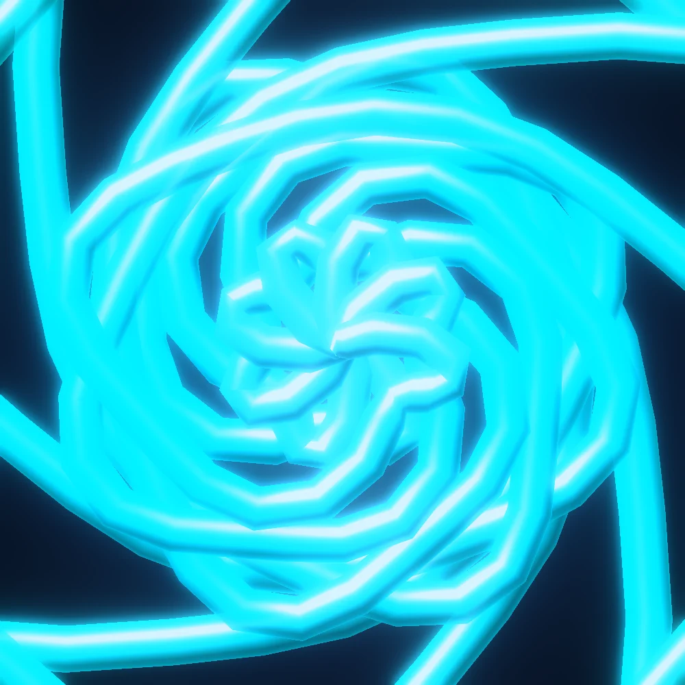 Vapor Orbs – Spiral · 218 wireframe spheres · 8-fold symmetry · Vaporwave palette · shaded ribbons, bloom, cool grade, 3D depth, turning solids generated with Espiralito