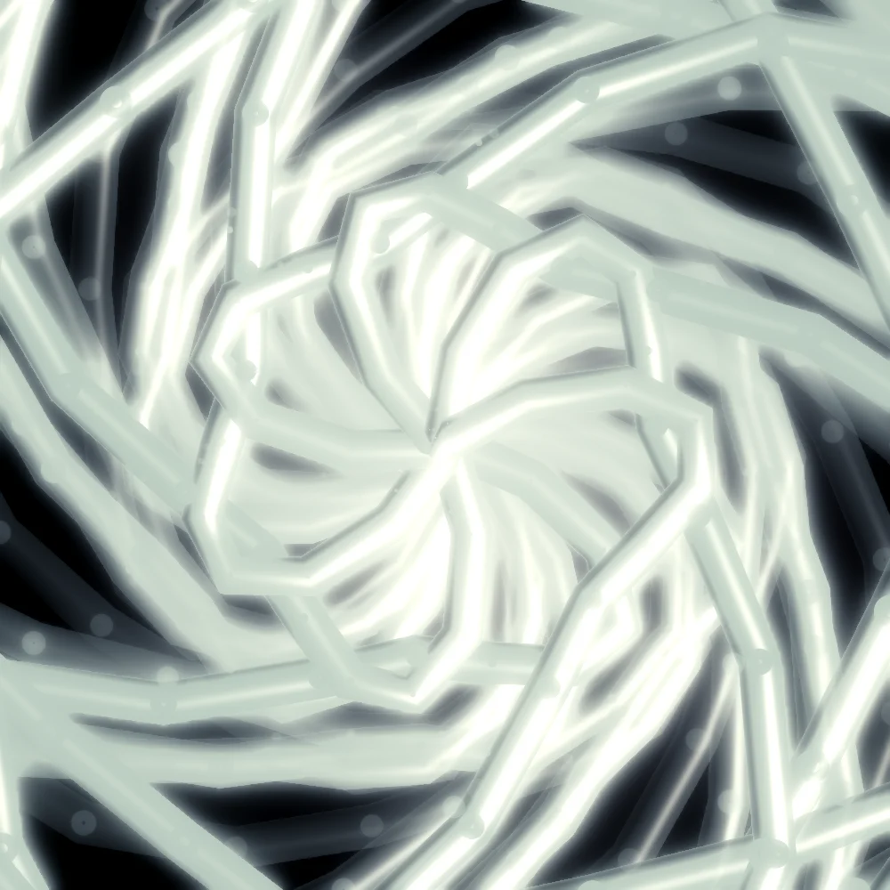 Vapor Vortex – Spiral · 174 circles · 7-fold symmetry · Vaporwave palette · ribbons + dots, bloom, black-and-white grade, 3D depth, ellipse distortion, tapered strokes, animated background, glow, motion trails generated with Espiralito